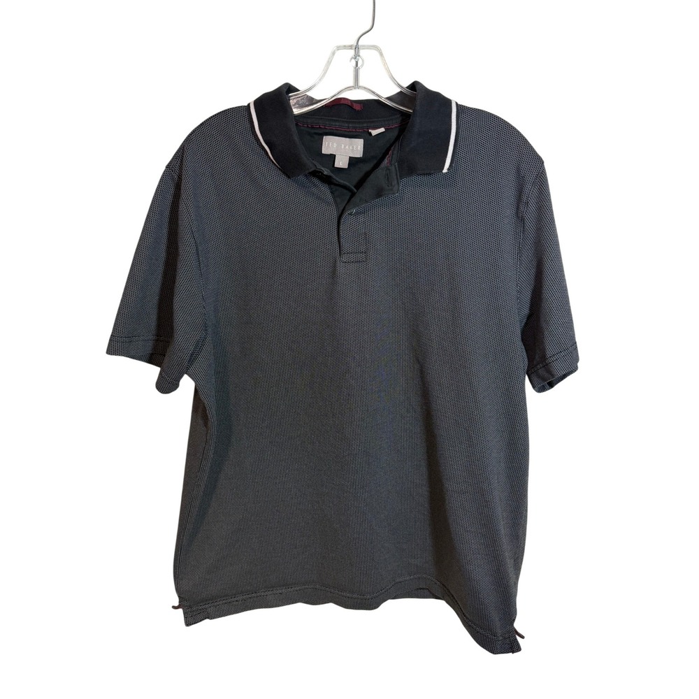 Ted‎ Baker Mens Polo Shirt Black White Micro Dot Pattern Short Sleeve Size L